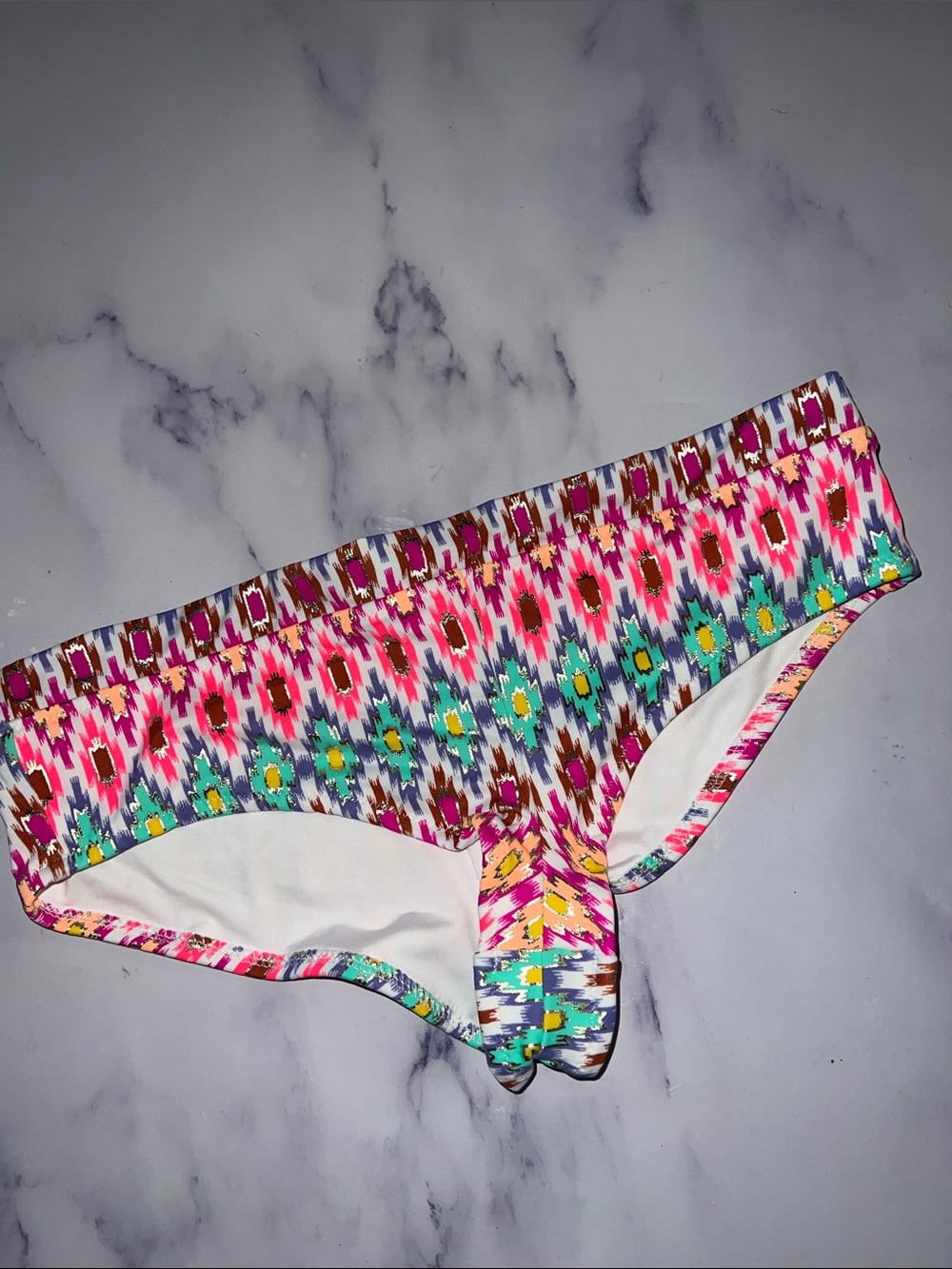 VS Foil Aztec Multi-Color Patterned Hipster cheeky Swim Bottom Small